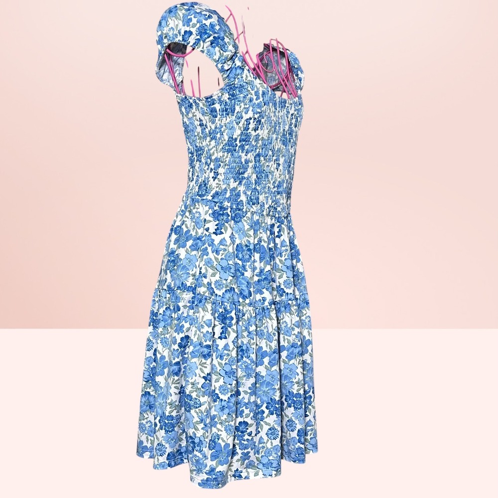 Hollister Cottagecore Floral Mini Dress Smocked Tiered Ruffle Cap Sleeve Medium - Picture 11 of 14